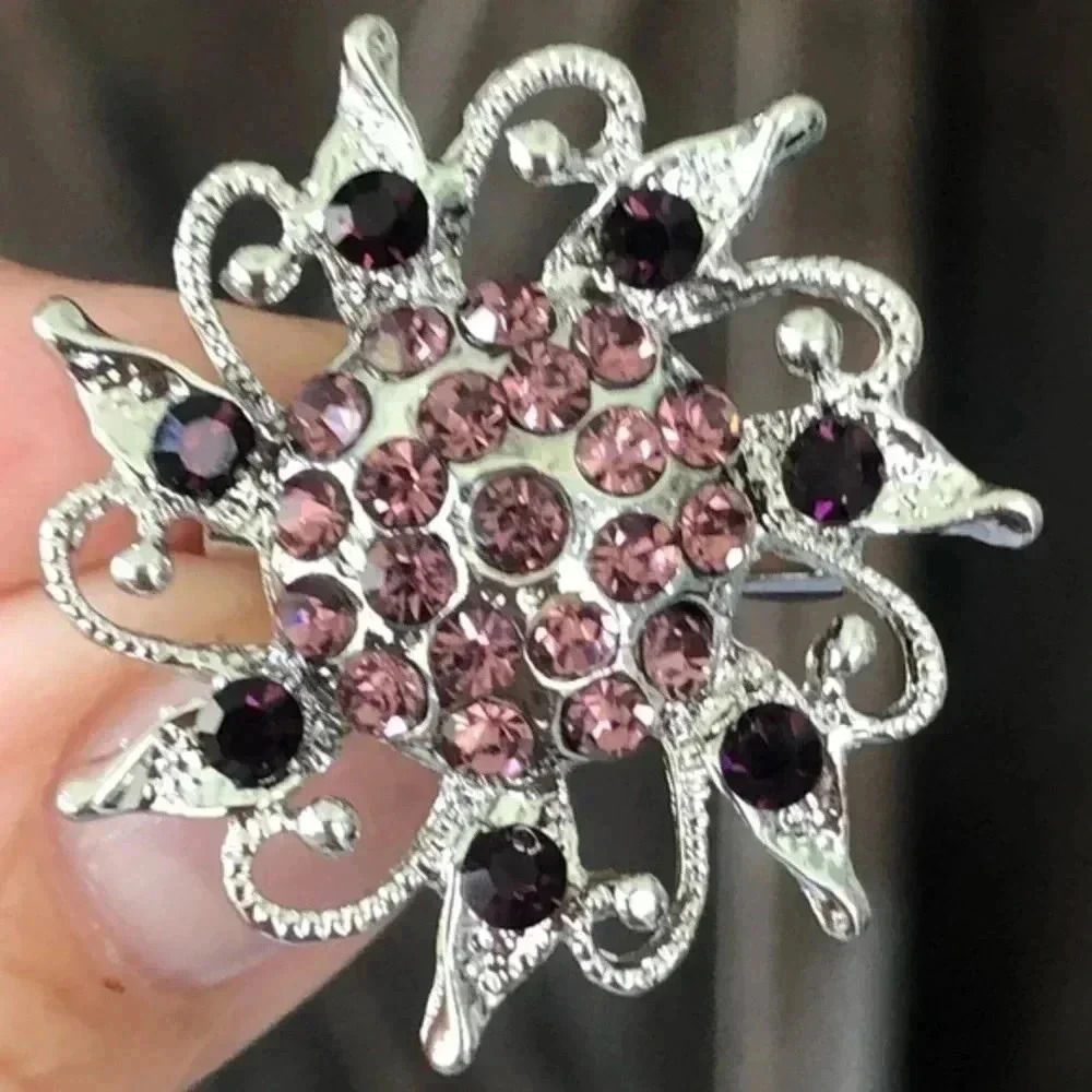 3 for $25/ Elegant Purple Amethyst Gemstone Silver Sweater Brooch Lapel Pin NWT